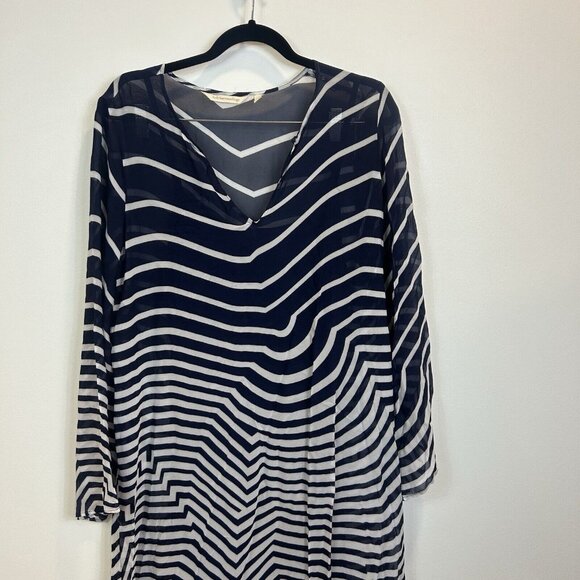 Soft Surroundings Size Large Deco Dress Blue White Striped W/ Slip Lining 2DC89 - Picture 2 of 11